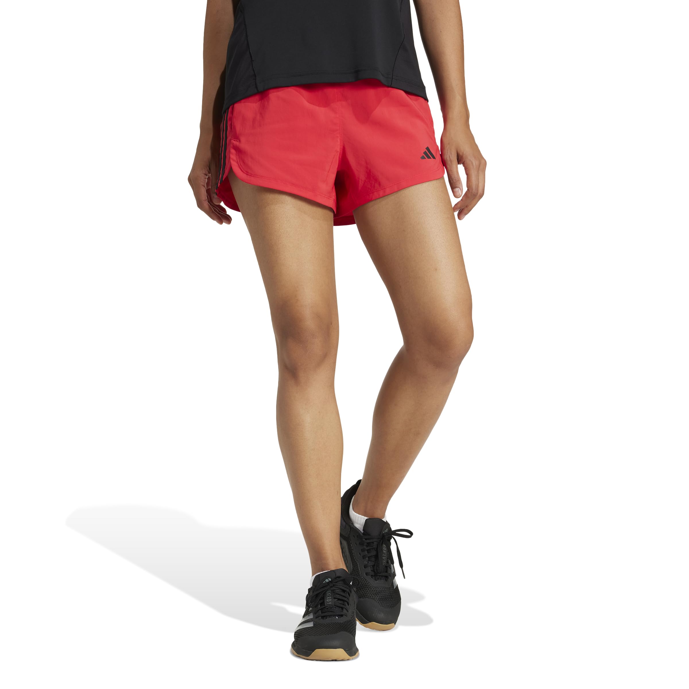 Adidas Mujer Pacer Training 3-Stripes Woven High-Rise Shorts, Pure Ruby/White, M 3 Inch