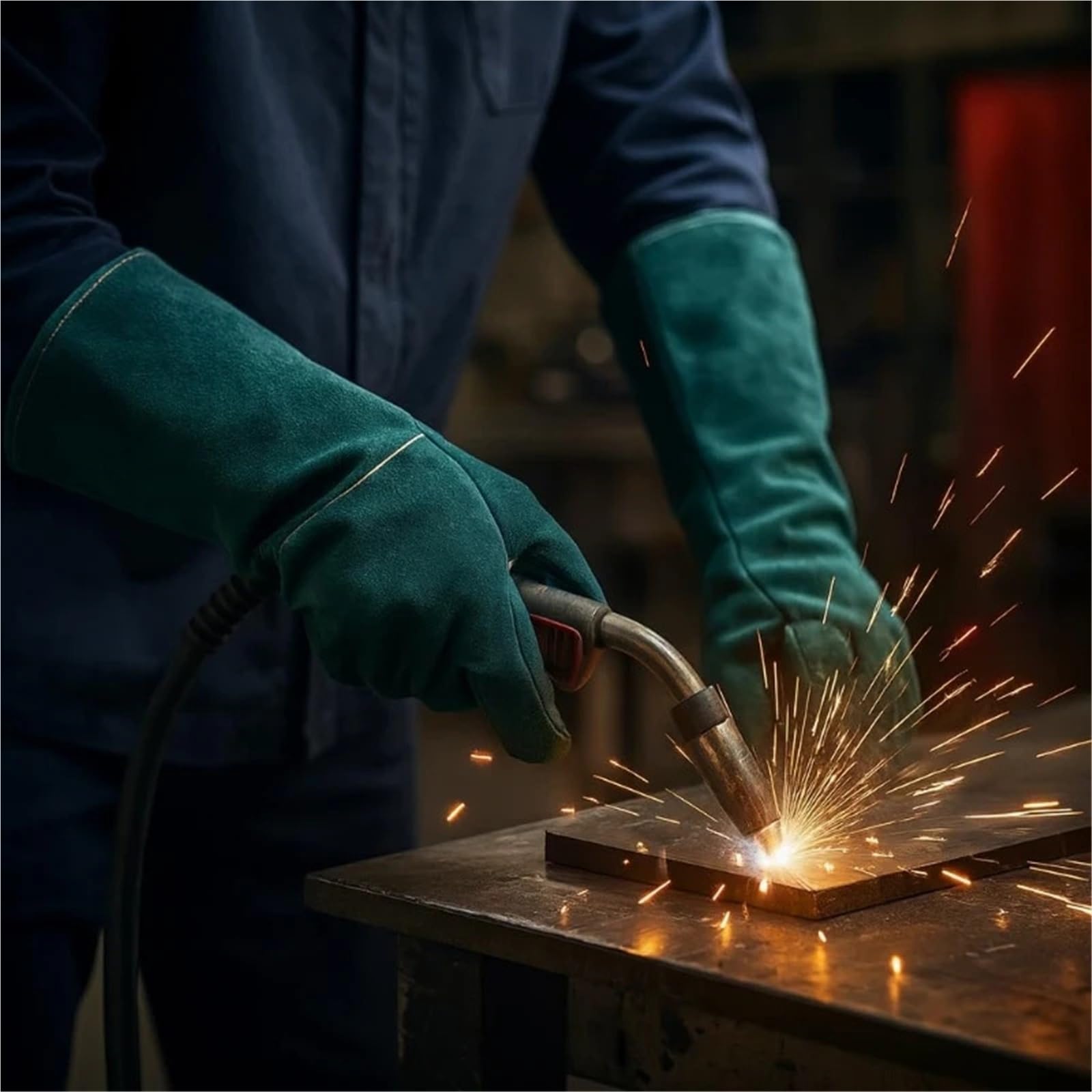 Guantes Anticortes, Guantes de seguridad y trabajo de piel de vacuno, de manga larga, resistentes a cortes, for soldadura TIG, MIG, motosierra, construcción y jardinería. | 60cm