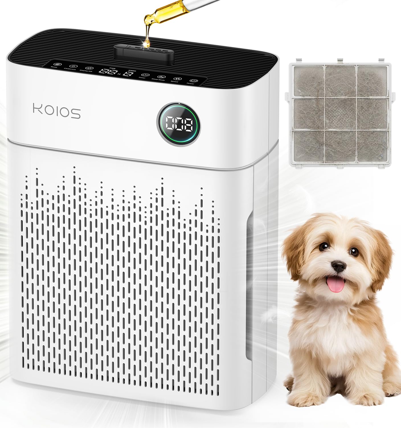 Purificadores de aire para el hogar, habitación grande de hasta 2500 pies cuadrados, purificador de aire KOIOS H13 HEPA con filtro lavable, PM2.5 AQI, modo de sueño de 22 dB, limpiador de aire para
