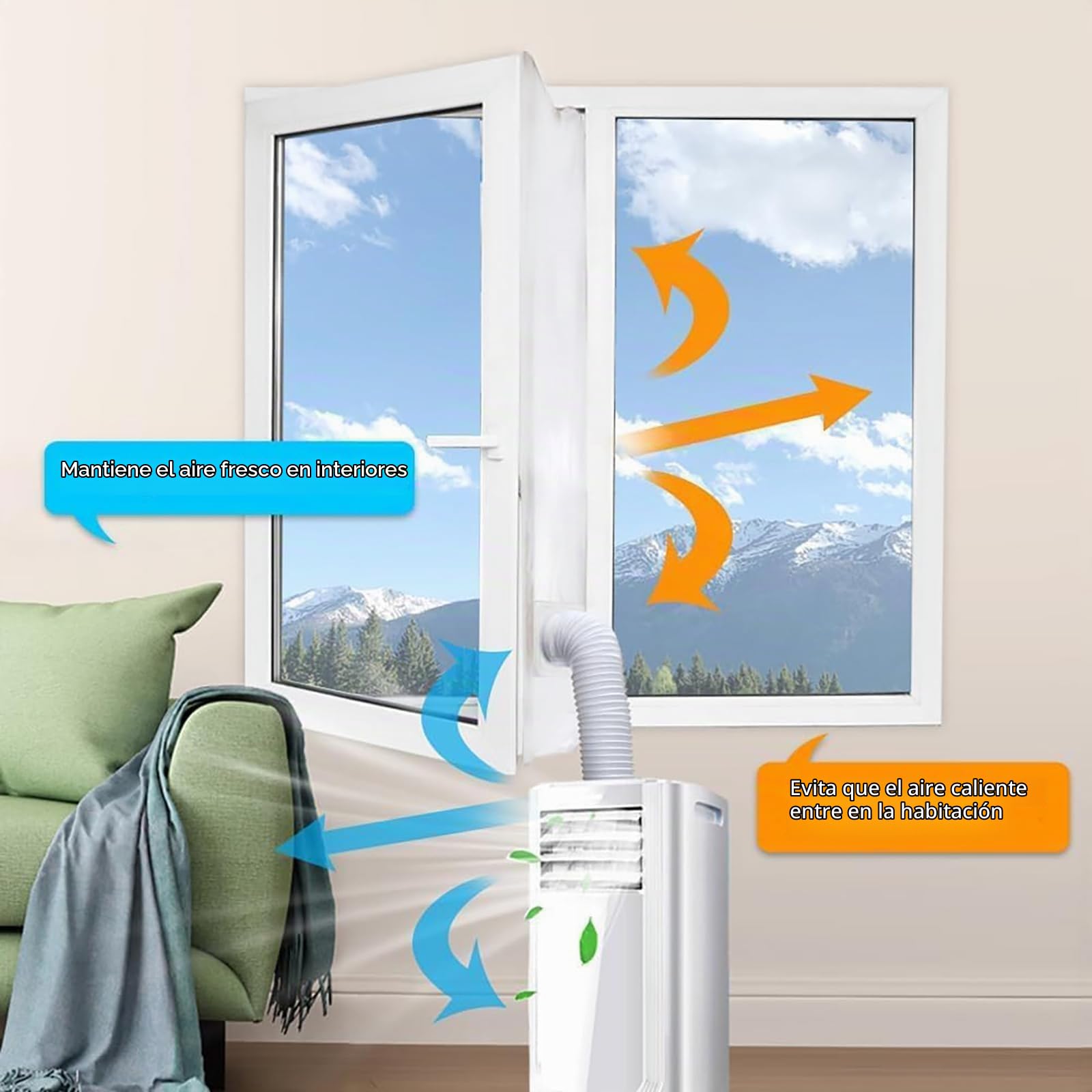 Kit sello de ventana para aire acondicionado 400CM, kit ventana aire acondicionado portátil, adecuado para unidad de aire acondicionado portátil, bloqueo de aire caliente. (Sin cremallera)