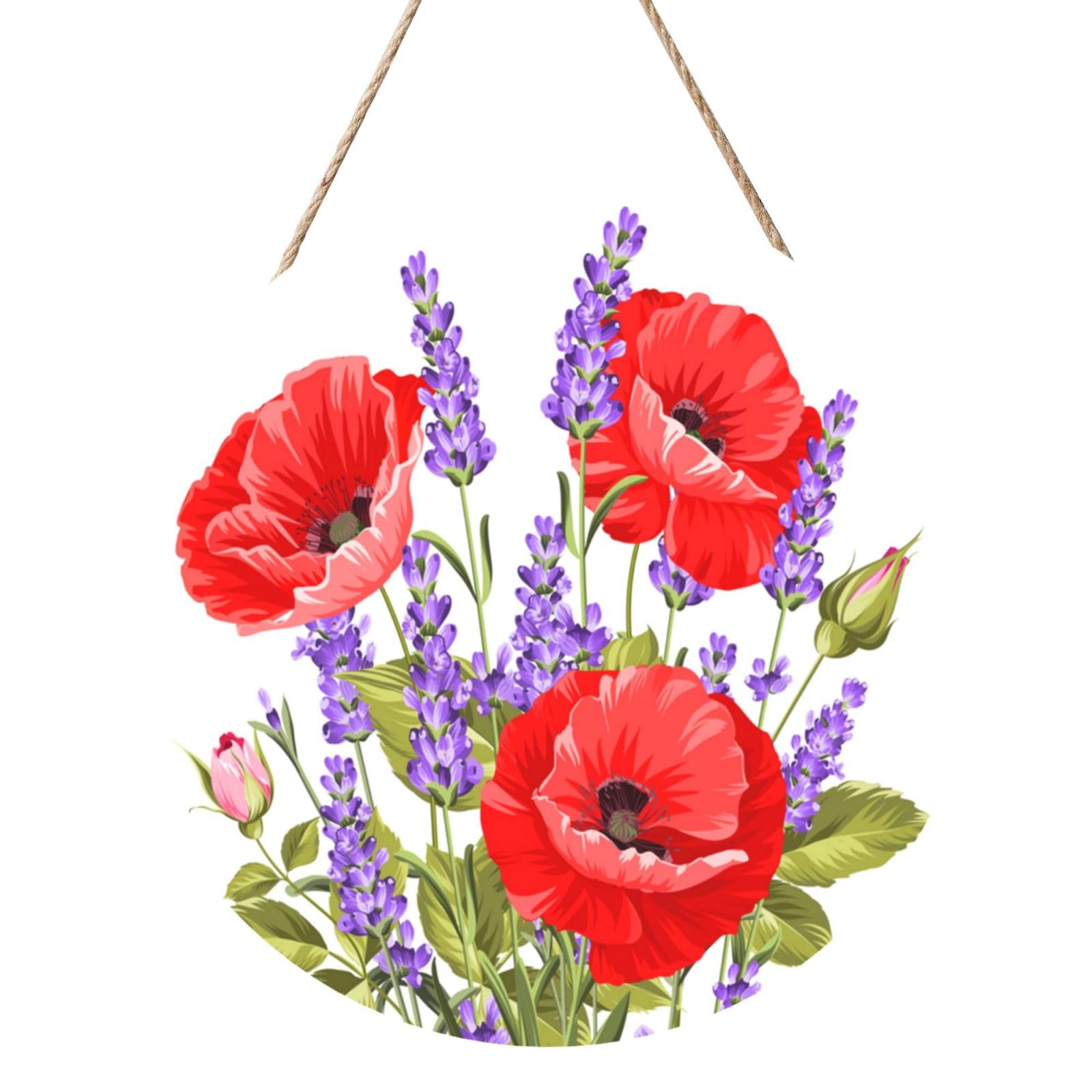 InOmak Bunch Of Lavender And Poppy, Round Wood Panel Painting 12 in, Wall Hanging Painting For Home