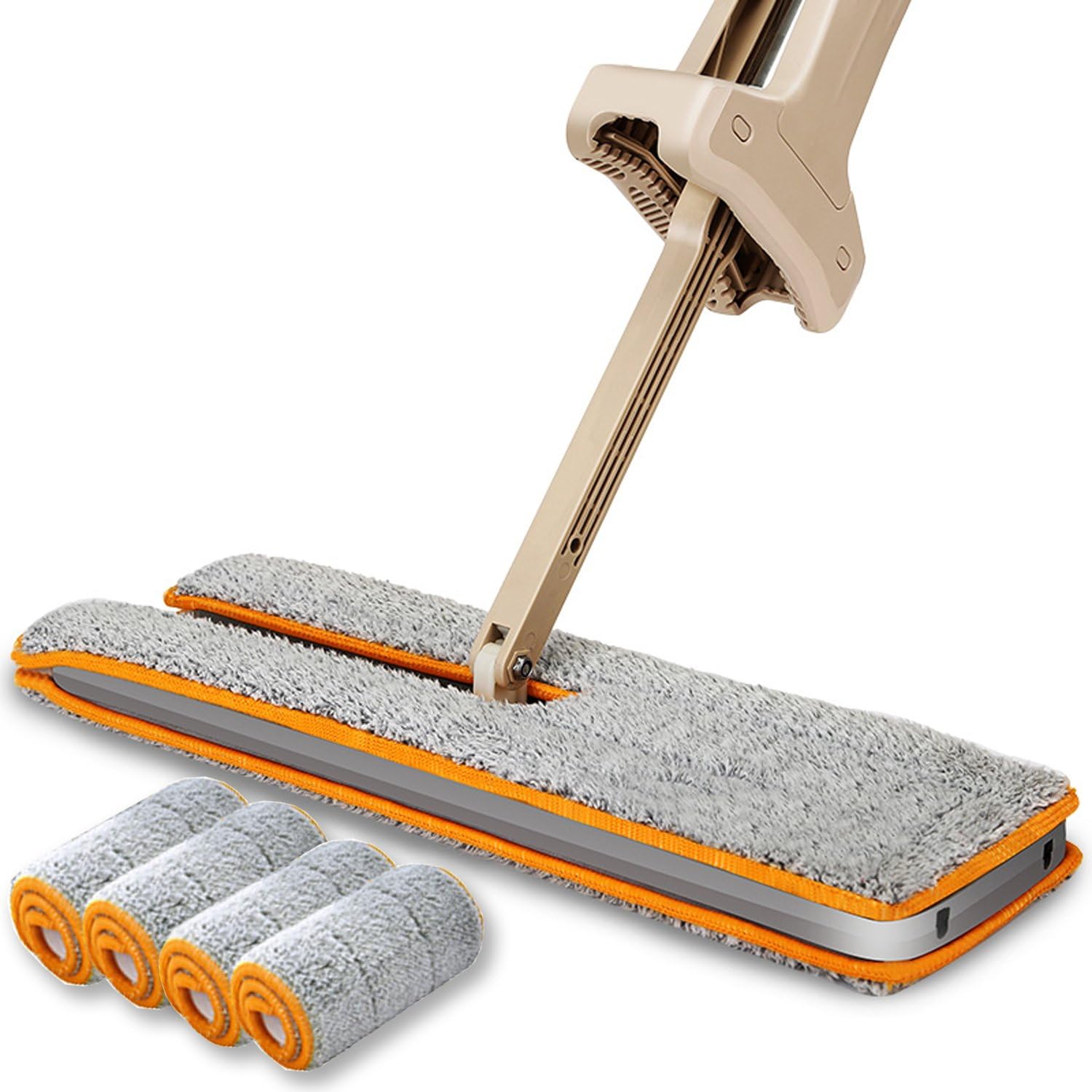 Double Sided Microfiber Mop- Easy Self Wringing Microfiber 360 Lazy Flat Floor Mop Handwash Free Wet and Dry Floor Cleaning Mops (A Total Of 4 Mop Cloth)