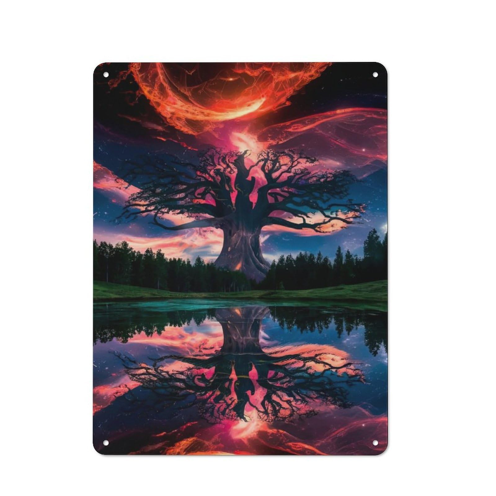 Junmoney Cosmic Tree Of Life Tin Wall Plaque 40X30cm With For Man Cave Or Games Room, For Updating Man Cave And Games Room After Moving