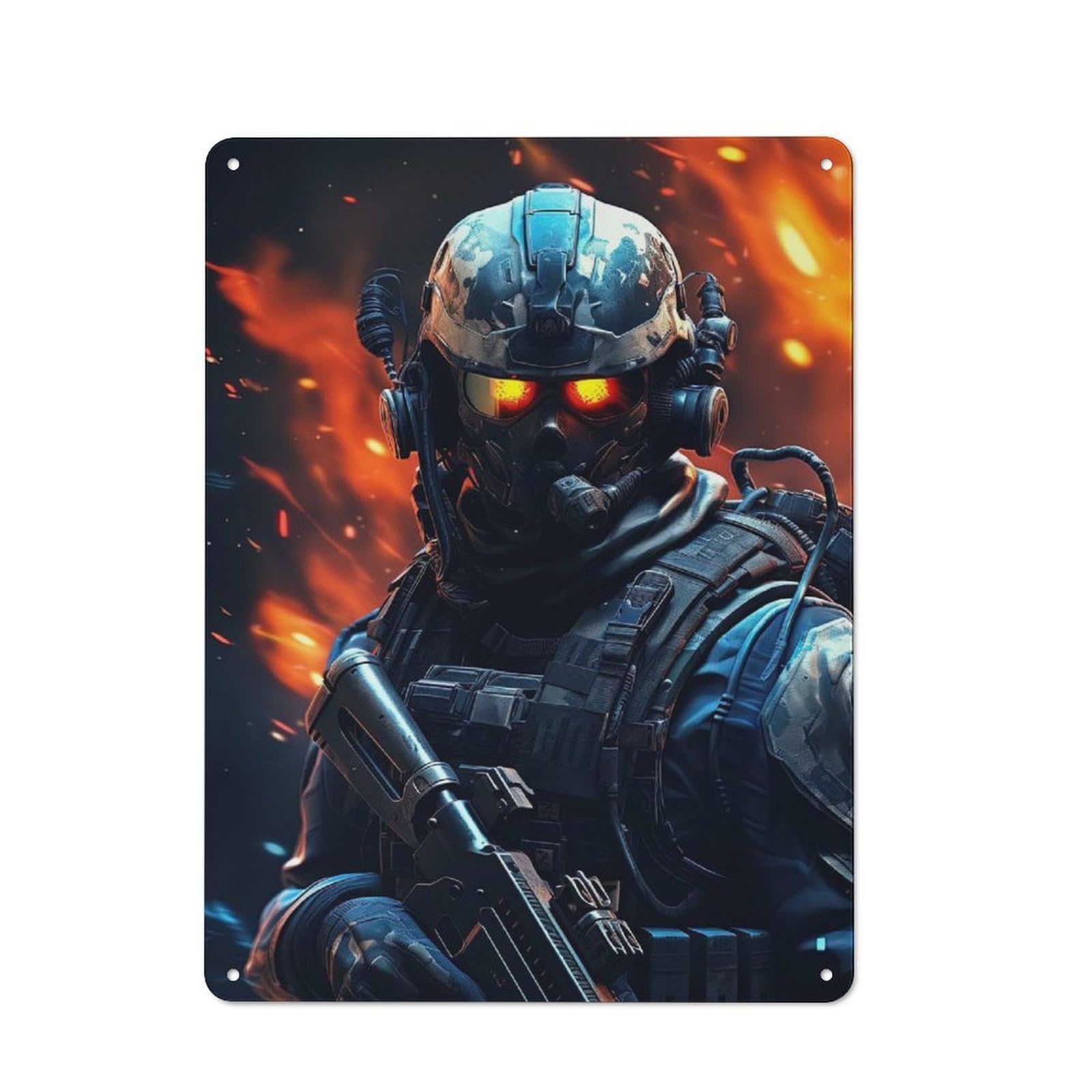 Junmoney Futuristic Ghost Soldier Industrial Metal Wall Sign 40X30cm Featuring Urban Room Decor For Loft, Studio, Office Or Creative Room