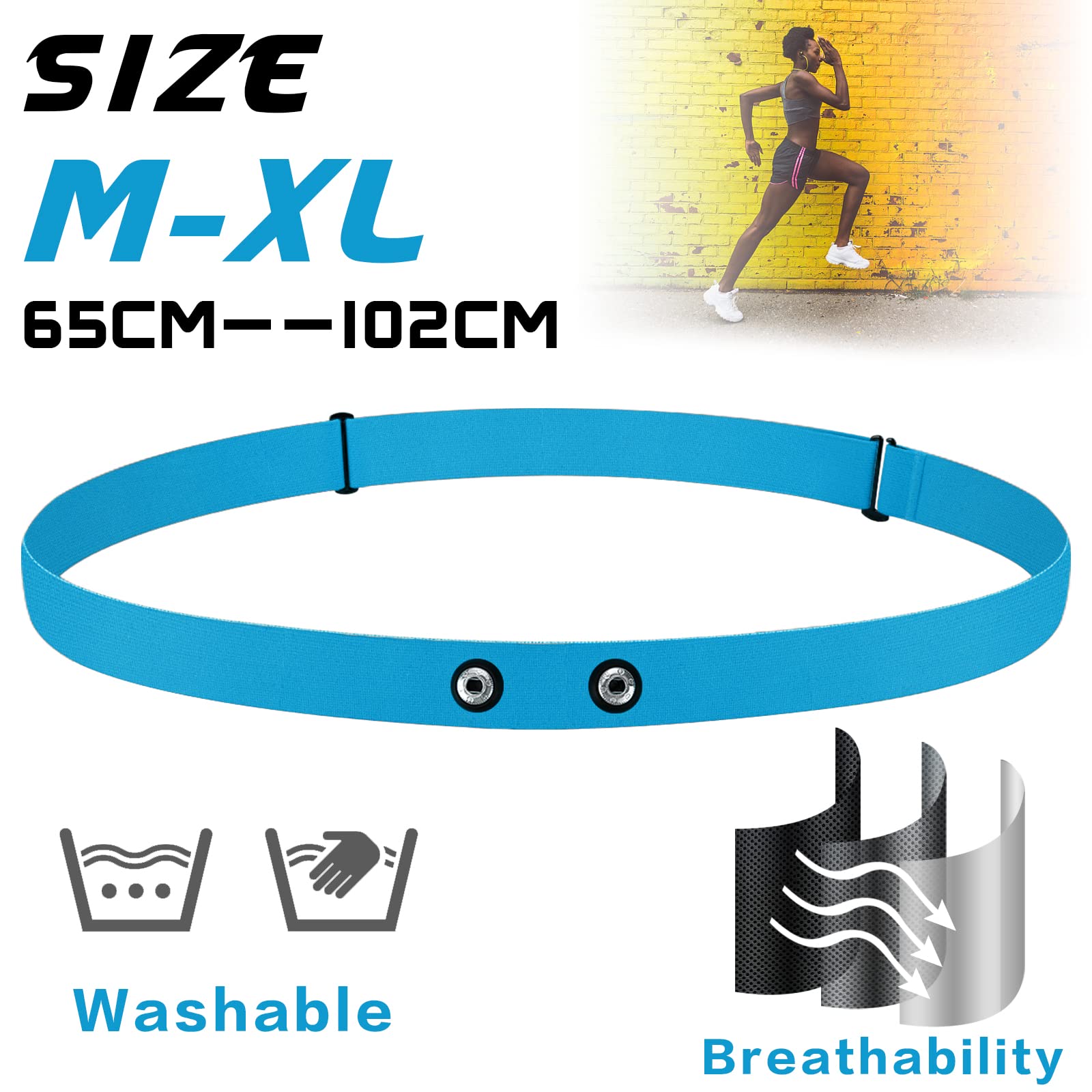 Ceinture Cardio Ceinture de Remplacement Elastique Sangle de Poitrine pour Garmin, Wahoo Sport Moniteur de Fréquence Cardiaque (Bleu Ciel)