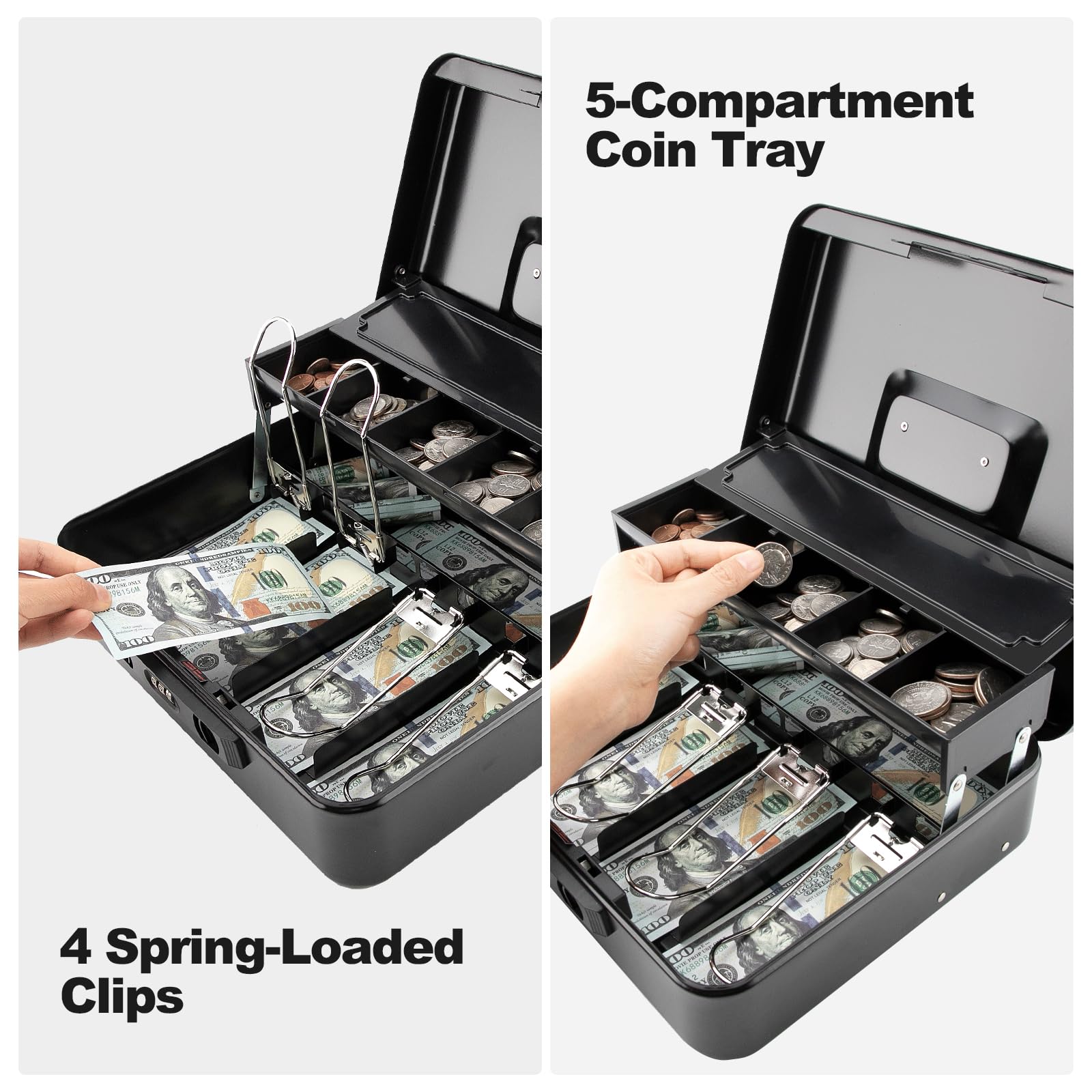 Caja de dinero con cerradura de combinación de cierre a presión y tapa deslizante para monedas, caja de dinero segura con bandeja para dinero y cerradura, caja de dinero segura duradera para