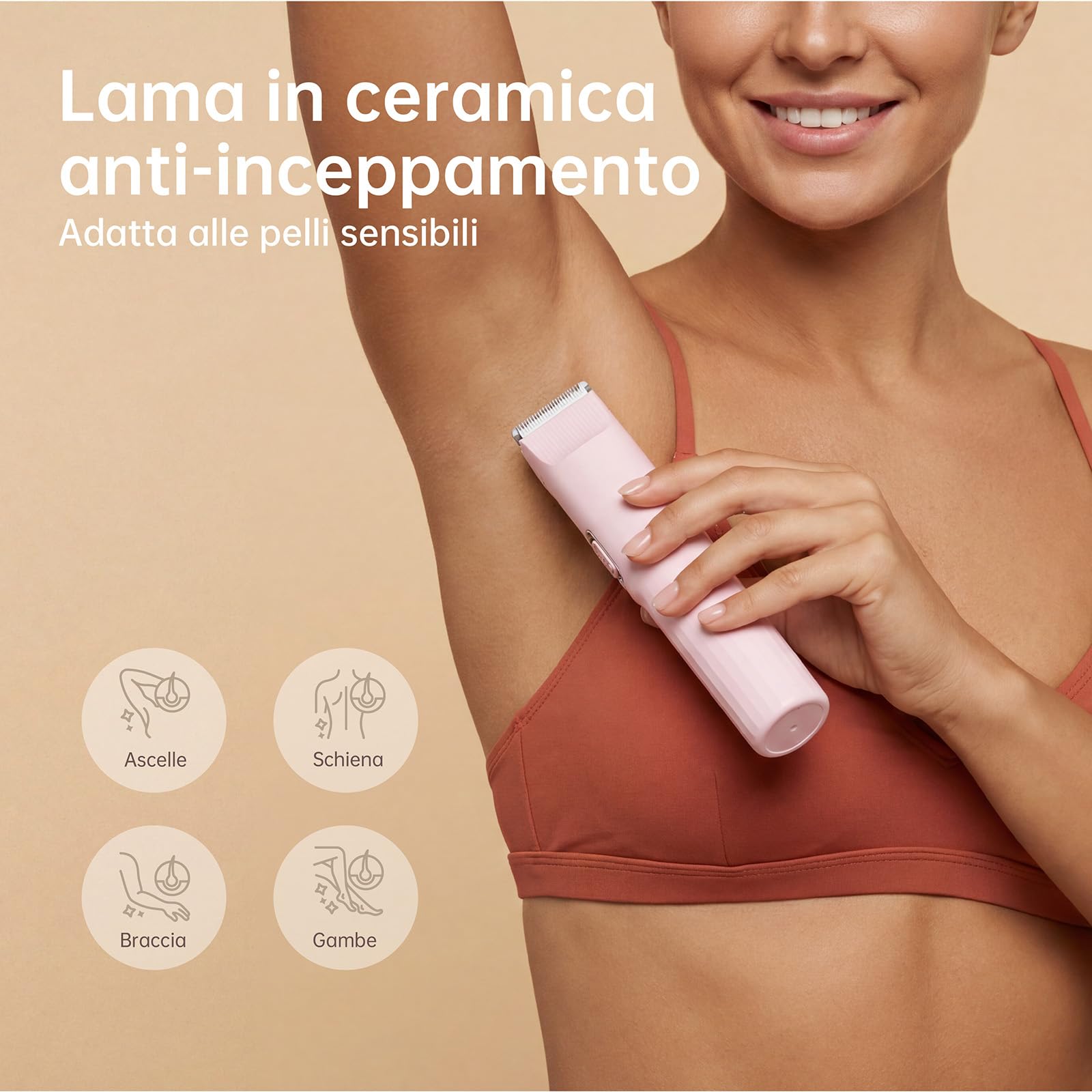 Rasoio Elettrico Donna, Rifinitore 3 in 1 per Viso e Zone Intime, per Gambe, Braccia, Ascelle e Zona Bikini, Ricaricabile USB, Cavo Incluso, Adatto a Pelli Sensibili (Rosa)