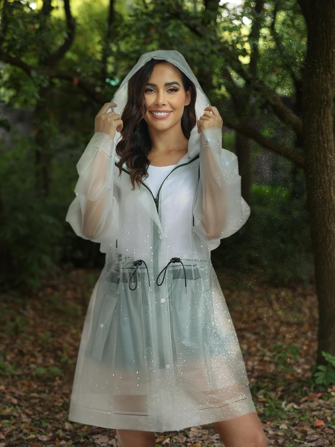 L-Rain TPU Clear Rain Coat for Women - Waterproof Packable Fashion Rain Poncho with Hood Reusable Raincoat - Image 4
