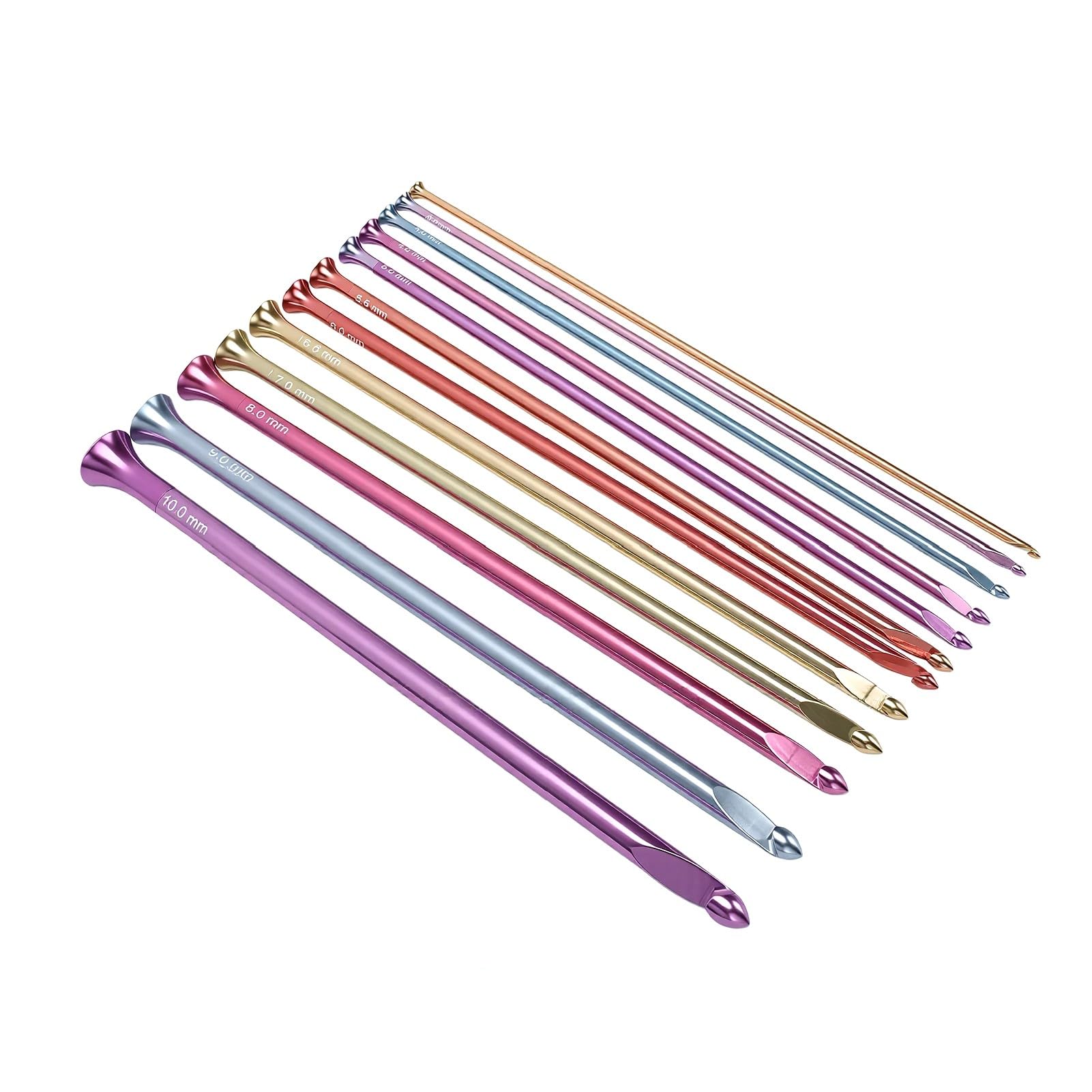 banapoy Zestaw Szydełków, 12 szt. Tunezyjskich 3-10 Mm, długość 24 Cm, Kolorowe Aluminiowe Szydełko z przenośną torbą do Przechowywania na podkładkę, Szalik, Sweter, Koc, Rękawiczki