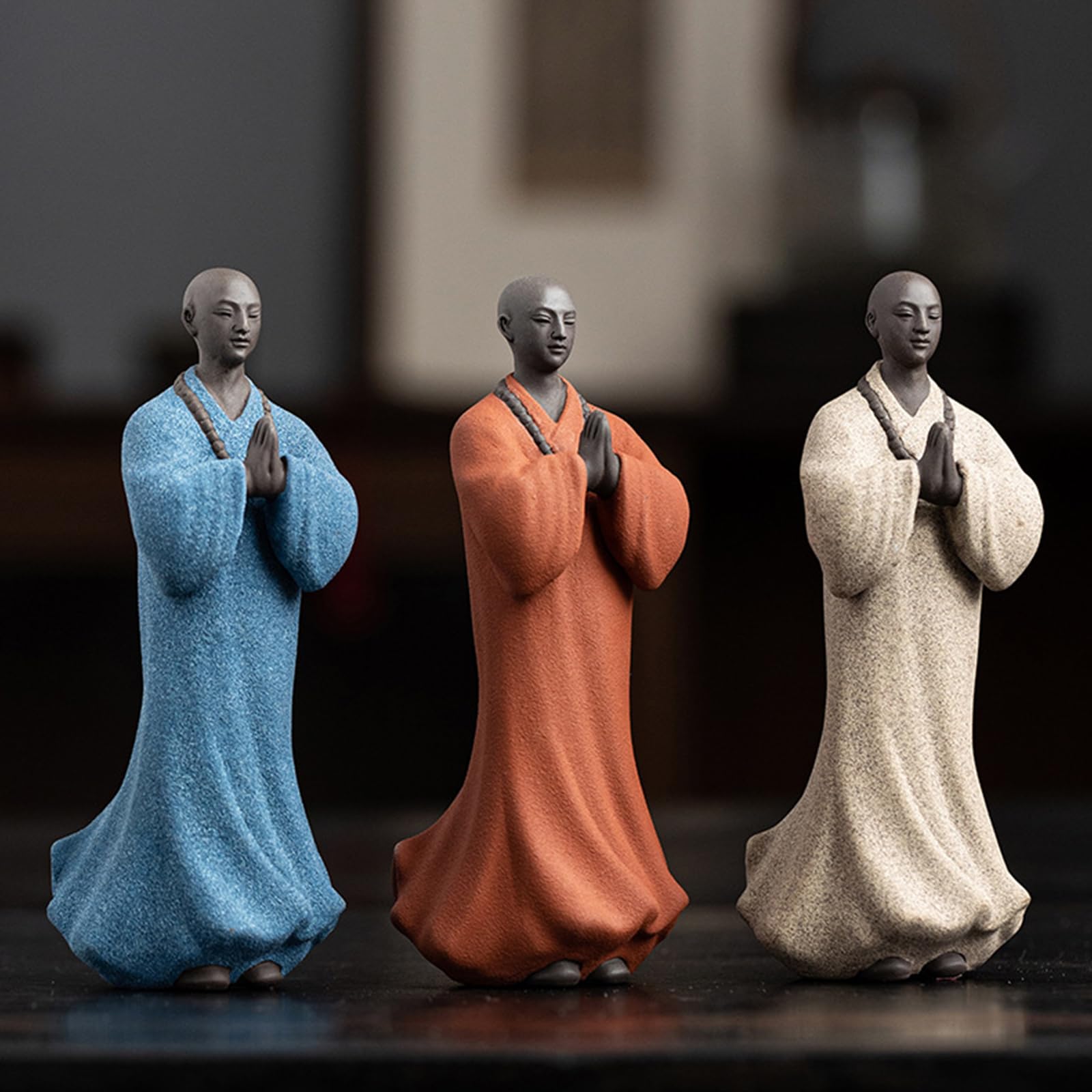 Statua mnicha Buddy - ceramiczna figurka małego mnicha zen do bonsai, rockery, dekoracja krajobrazu akwarium