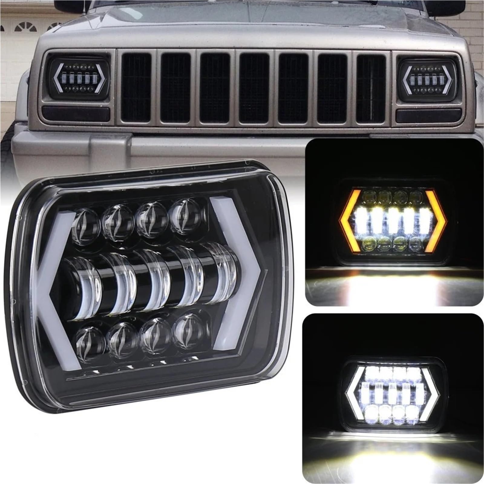 Bombilla Coche Faro LED Impermeable 7x6 Bombilla para coche | 90W 5X7 Blanco DRL Ámbar Intermitente H4 Cuadrado