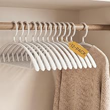 Damita Sweater Hangers No Shoulder Bump, Heavy Duty Plastic Hangers 6-Pack, Non Slip Space Saving Clothes with Integrated Accessory Hooks, Wide Curved Suit for Coats, Jackets, White