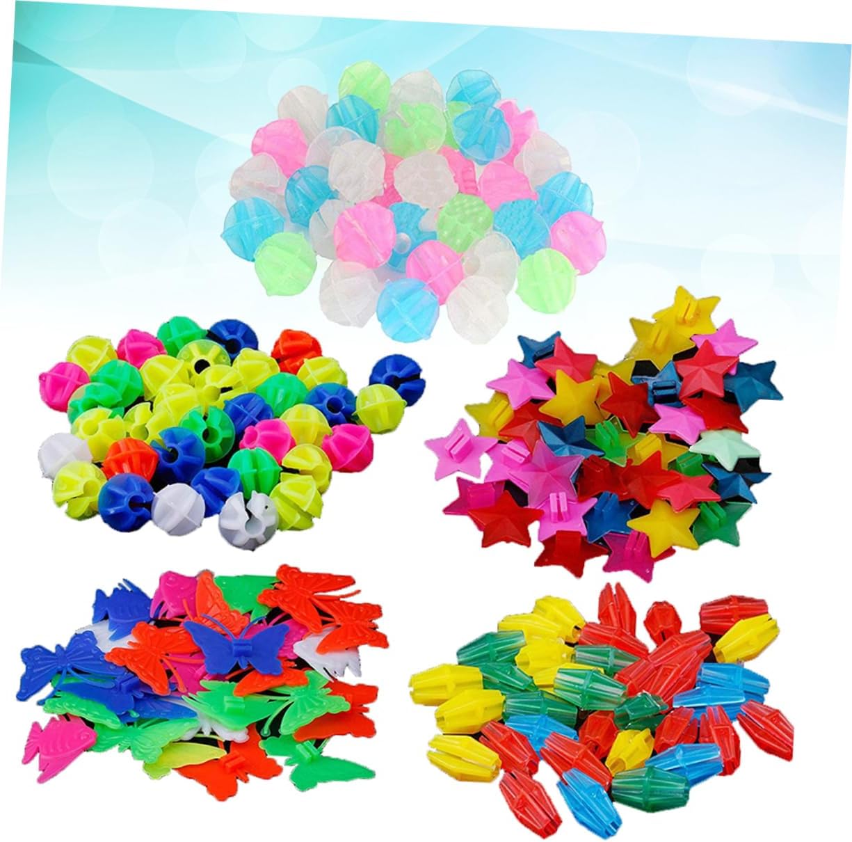 170Pcs Plastic Clip Wheel Spoke Beads for Bike Decorations for Boys | Pentagram, Fish and Shuttle Shapes, Easy Clip on Design, Colorful Plastic Set for Bicycle Spokes