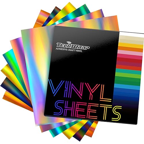 TECKWRAP Glossy Rainbow Holographic Chrome Vinyl Adhesive Sheets 12" x 12" 6 Sheets/Pack