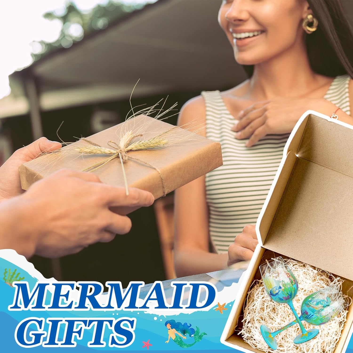 4 Pcs Sea Animal Hand Painted Wine Glasses Ocean Turtles Stemmed Wine Glasses Seahorses Seaweed Fish Decorative Drinking Cup Summer Ocean Gifts for Women Men Birthday Party Supplies - Image 5