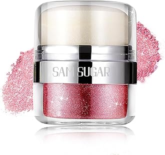 Body Shimmer Powder, Body Glitter Powder with Sponge Head, Eyes, Hair, Face Glitter for Women & Girls, 3D Contour & Long Lasting Luminous, Shimmer Makeup Perfect for Daily, Party (Pink)