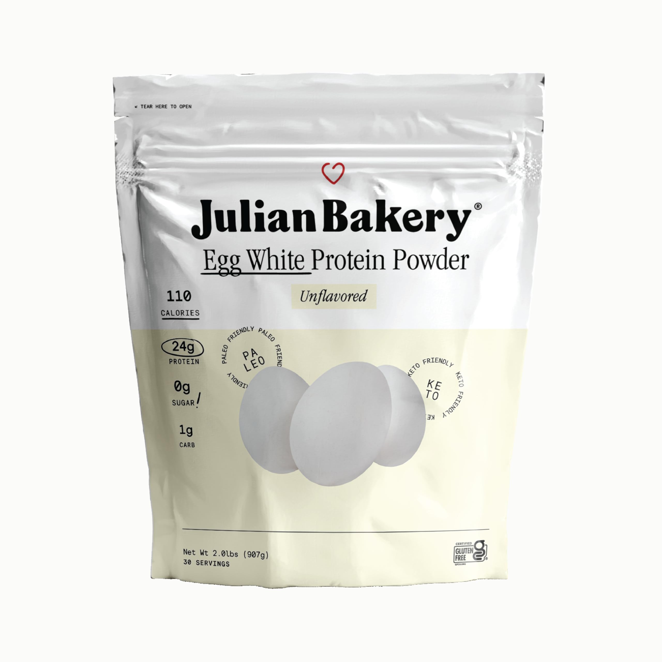 Julian Bakery Paleo Thin Protein Powder | Egg White | Unflavored | 25g Protein | Soy-Free | GMO-Free | 2 LBS | 30 Servings