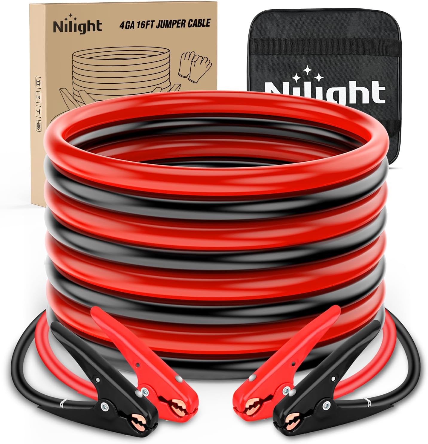 Nilight Jumper Cables for Car Battery 4 Gauge 20 FT Booster Cable Heavy Duty 600 A CCA Jumper Cable with Carrying Bag Jump Start Battery Emergency Kit for Pickup Truck RV Vans SUV