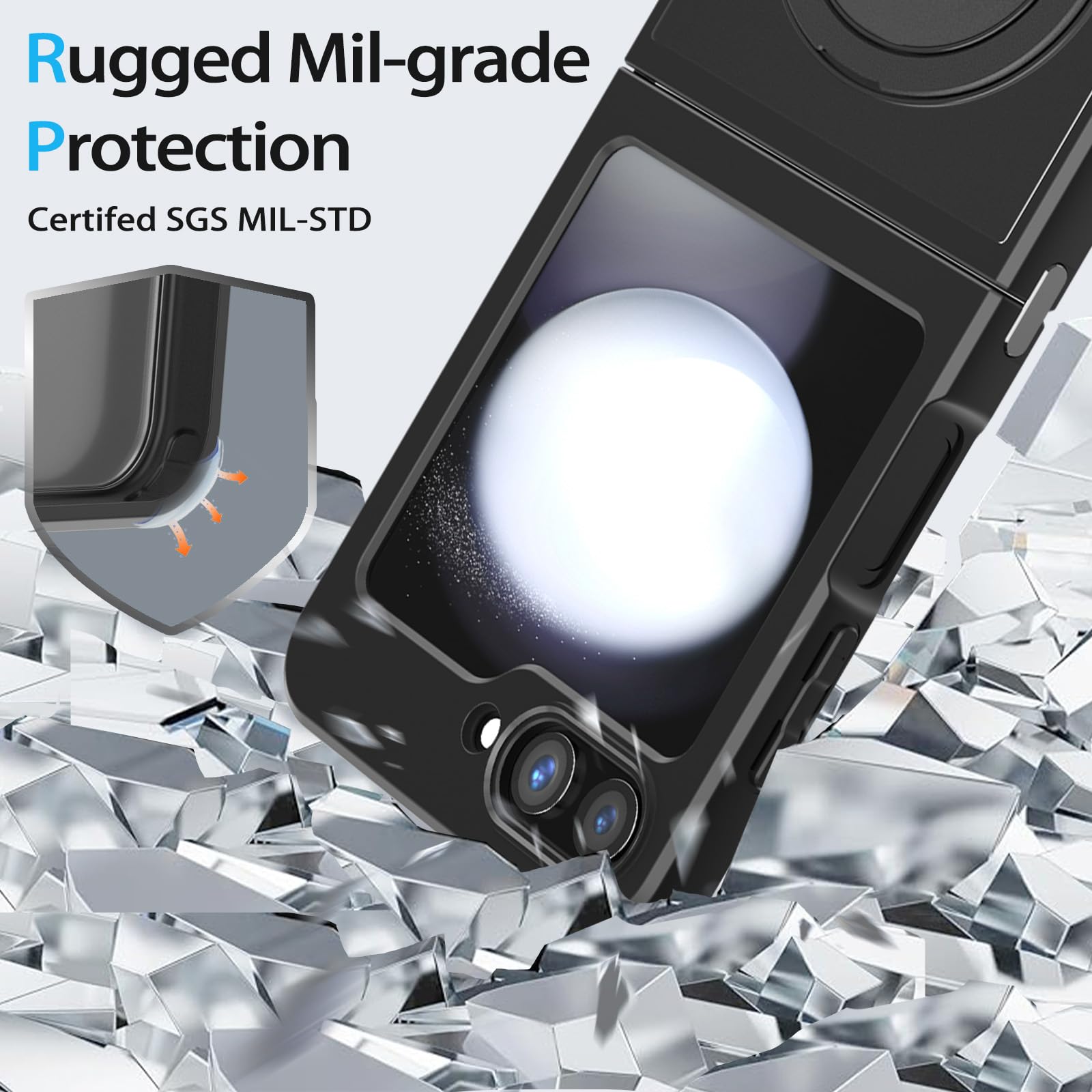 HikerClub for Galaxy Z Flip 7 FE (2025) Magnetic Case with 360 Degree Rotating Stand Kickstand - Image 4
