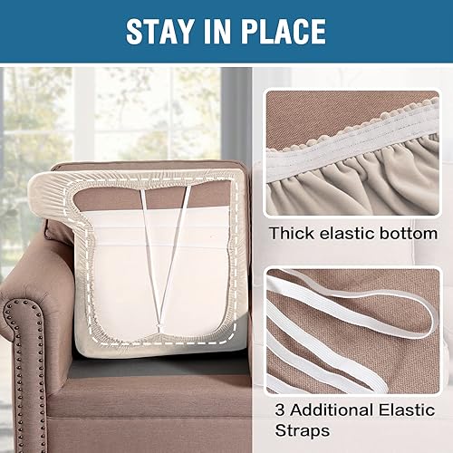 Miniatura 4 de H.VERSAILTEX Funda de terciopelo elástico para cojines en forma de T de 2 piezas, funda de asiento separada para sofá, fundas de cojín para sofá,