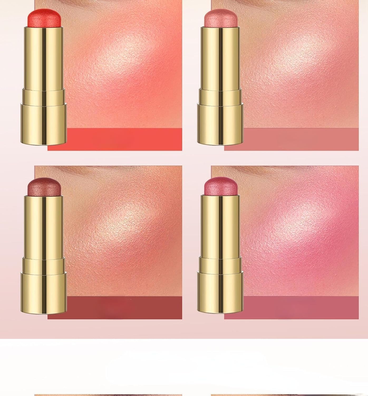 3 In 1 Multi Stick Blush For Cheeks & Lip Tint & Eyeshadow Makeup,Cream Blush Stick + Highlighter Stick + Bronzer/Complete Face Make Up (4pcA)