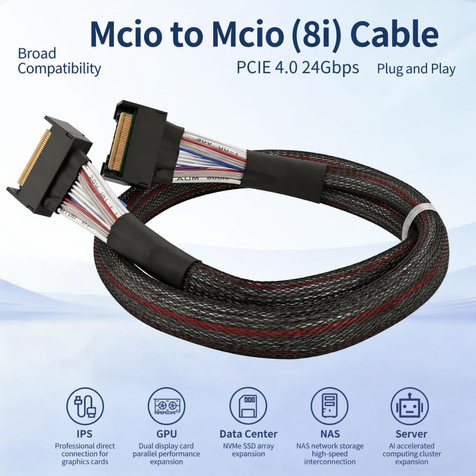NUEAYMS Cable de datos de servidor SFF-8654 con interfaz MCIO 8X, cable interno de 0, 5 M para transferencia de datos bidireccional en construcciones de hardware de almacenamiento