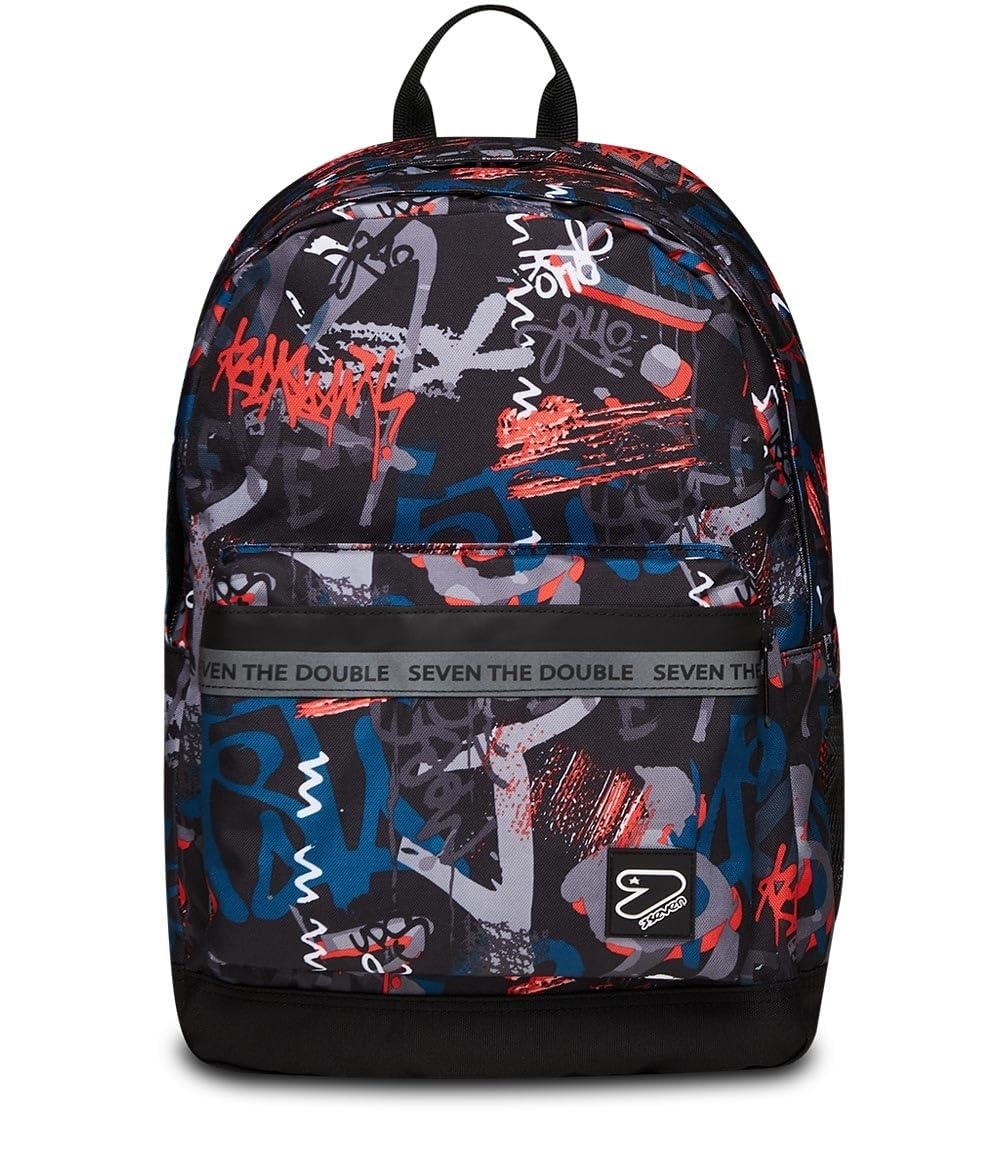 Seven Rucksack, Schulranzen für Mädchen und Jungen, Tornister Schule Gymnasium Sport Freizeit, mit Flaschenfach, Laptopfach, mit Kopfhörern, gepolstert, mehfarbig