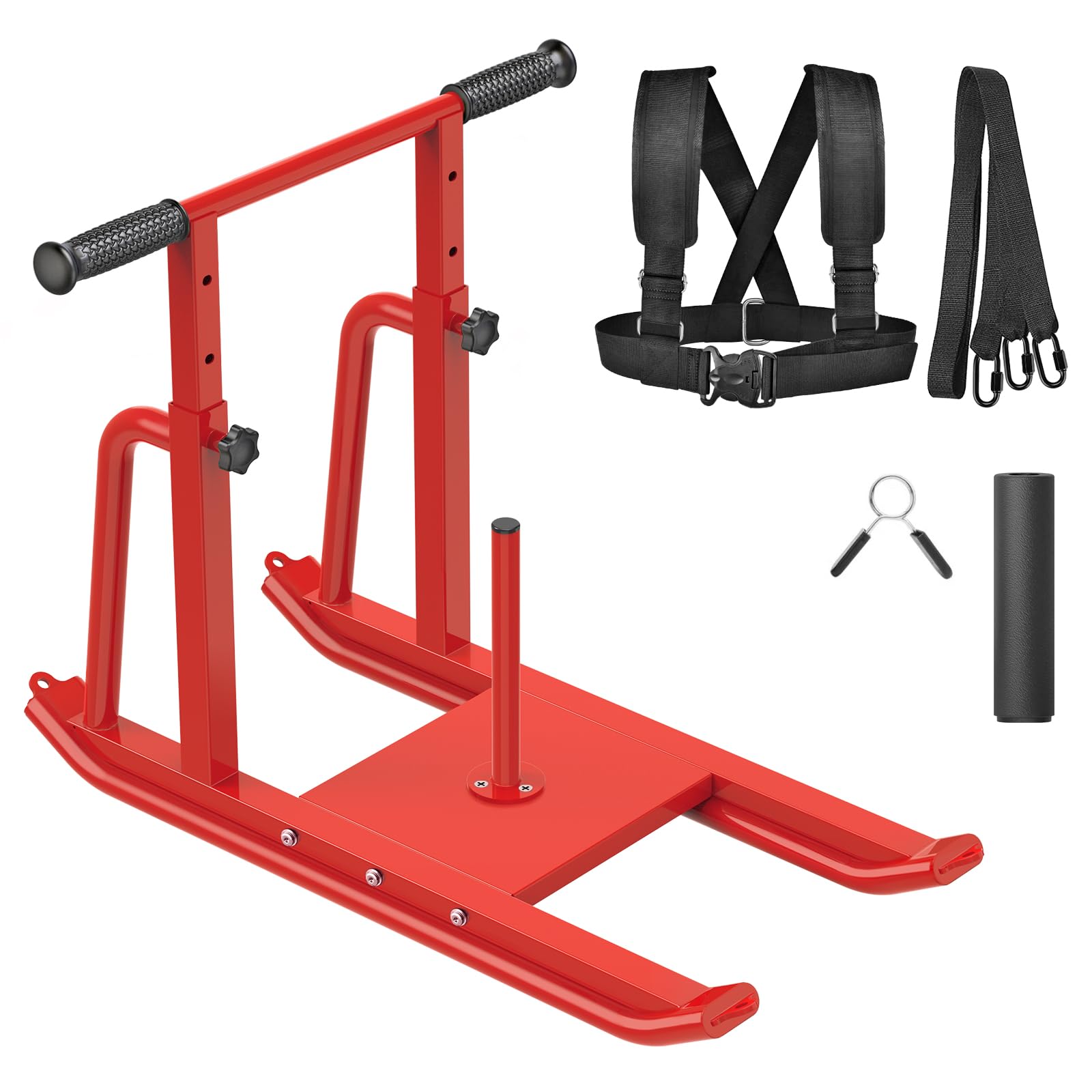 Kipika Trineos de peso para entrenamiento, trineo de fútbol de empuje y tirar, mango de altura ajustable, marco de acero resistente, taladros para velocidad de carrera, fuerza, diseñado para discos de