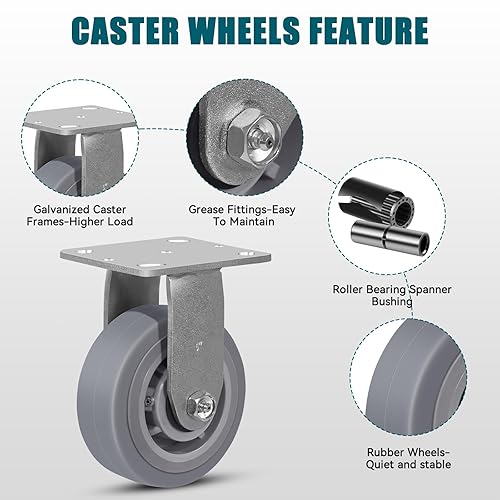 Miniatura 10 de Ruedas rígidas industriales de 4 x 2 pulgadas, ruedas de goma termoplástica resistentes para hoteles, hospitales y carritos escolares, capacidad de