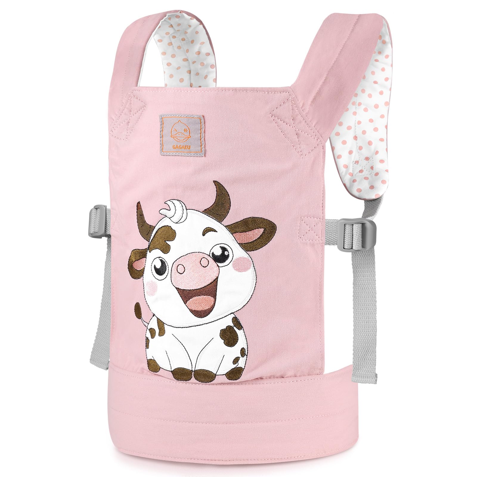 GAGAKU Borsa a tracolla per bambole accessori per bambini Reborn Trasportino per bambole Pupazzi in cotone al 100% Bambole dai 3 anni in su - Mucca rosa