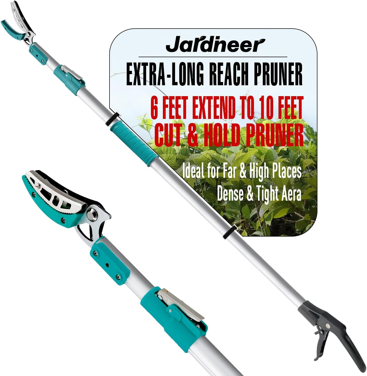 Jardineer Telescopic Long Reach Pruner, 6-10 Feet Cut and Hold Pruner, Leightweight Long Pruner for Hard-to-Reach Cuts
