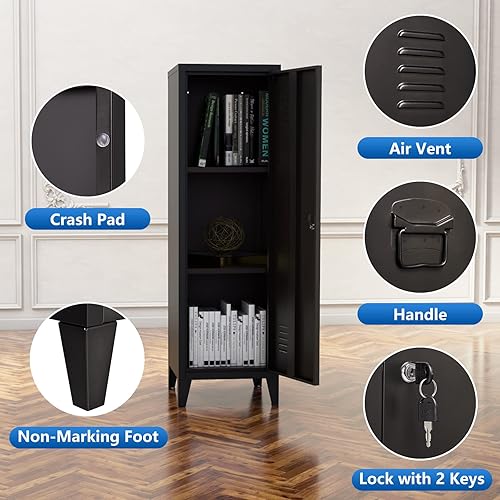 Miniatura 4 de Armario de almacenamiento de metal con puerta de bloqueo, armario con cerradura de 50 pulgadas con patas desmontables, taquillas para dormitorio,