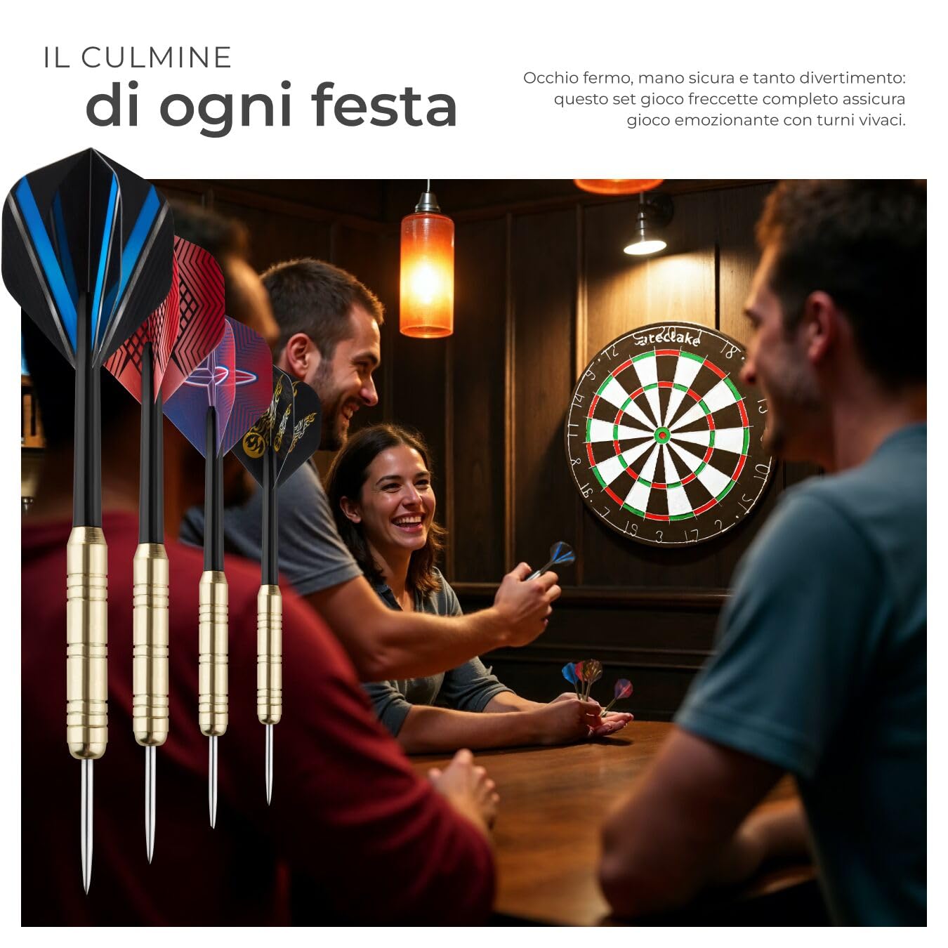 Tectake Bersaglio Freccette Professionali, 9 Frecce da Competizione, 21 Alette, Sisal Autorigenerante, Dart Board