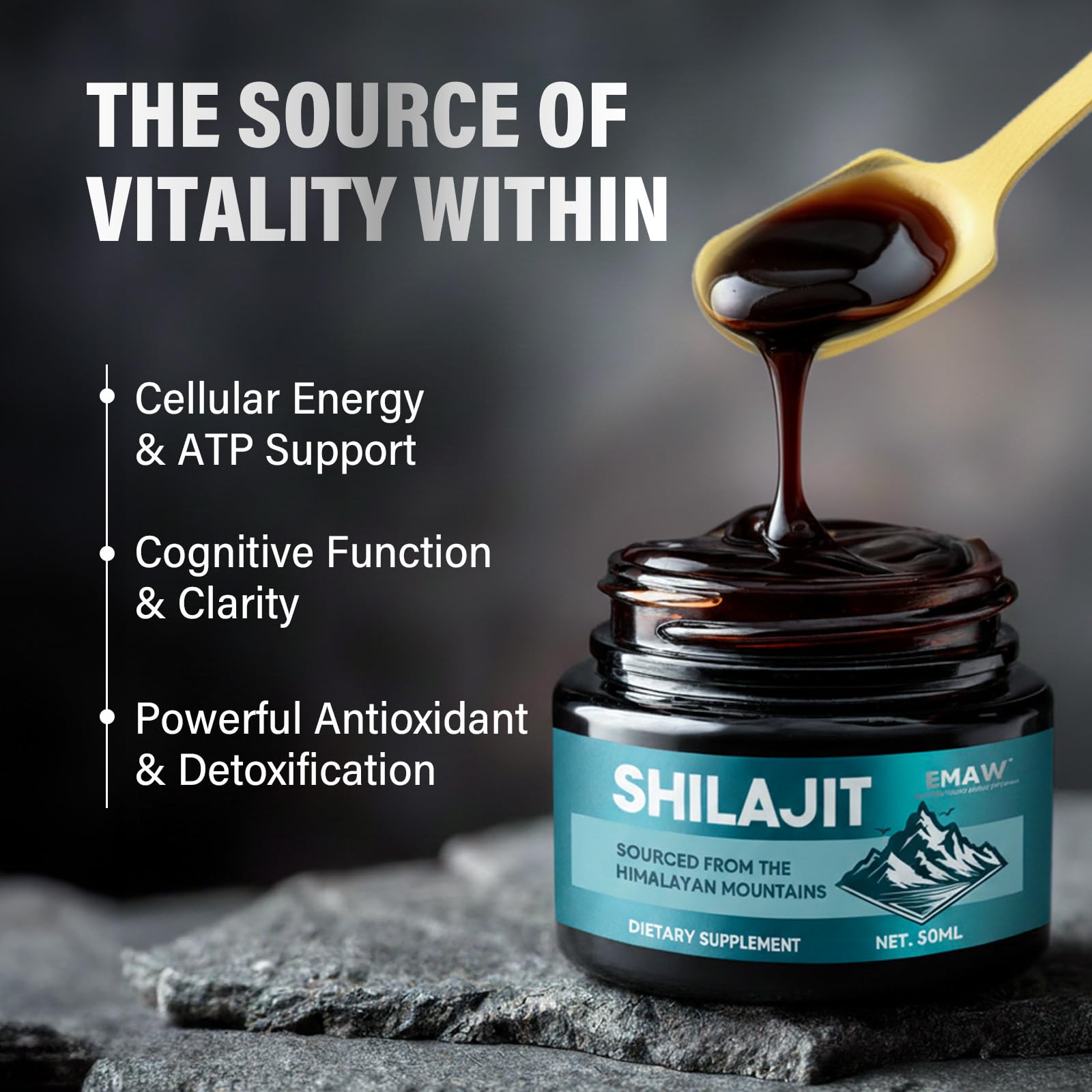 Shilajit, Shilajit Puro Originale, Ingredienti Naturali, 50g | Resina di Shilajit di Alta Qualità con Acido Fulvico e Minerali Traccia