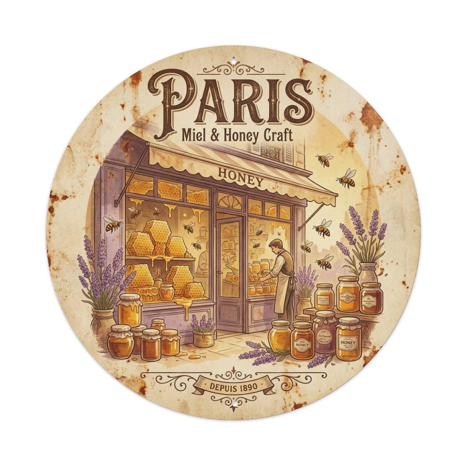 Olhnbad Style Paris Honey Shop Craft Cuisine Culture Travel Vintage Metal Tin Sign