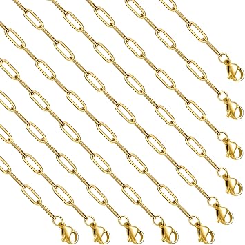 GTVOODX 10 Pack Gold Stainless Steel Charm Necklace Chain for Women 16 Inch | 18k Pvd Gold Paperclip Stainless Steel Bulk Necklace Chains for DIY Jewelry Making