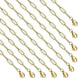 GTVOODX 10 Pack Bulk Necklace Chains for Women 16 Inch 18k Pvd Gold Paperclip Stainless Steel Charm Chain for DIY Jewelry Making
