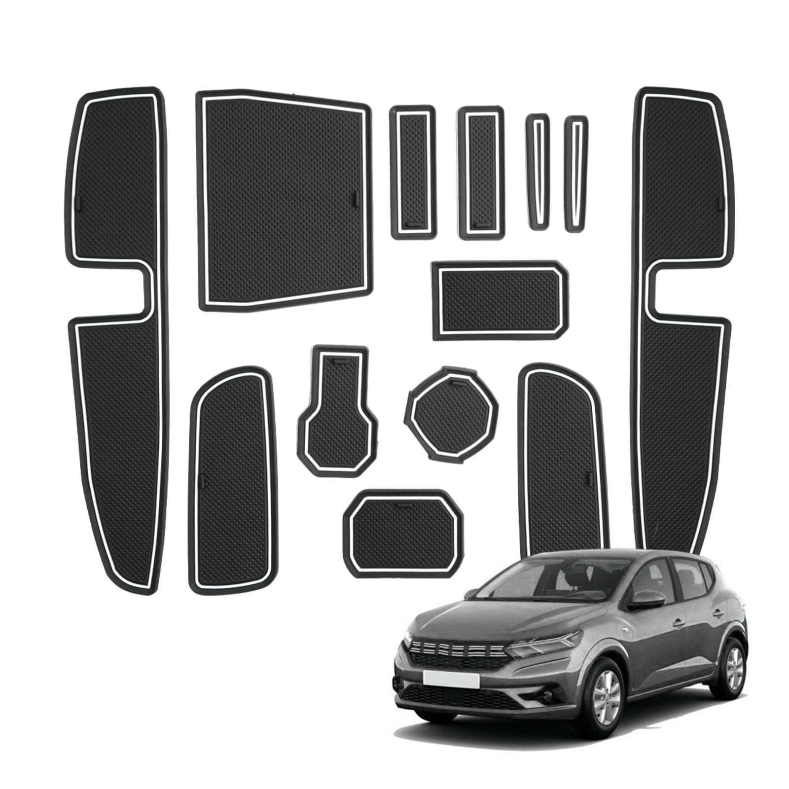 per 2021-2025 Dacia Sandero III & Dacia Sandero Stepway III Tappetini Antiscivolo per Dacia Sandero Stepway Tappetini in Gomma per Console Centrale, Porta Bicchieri, Scanalatura Porta (Bianco)