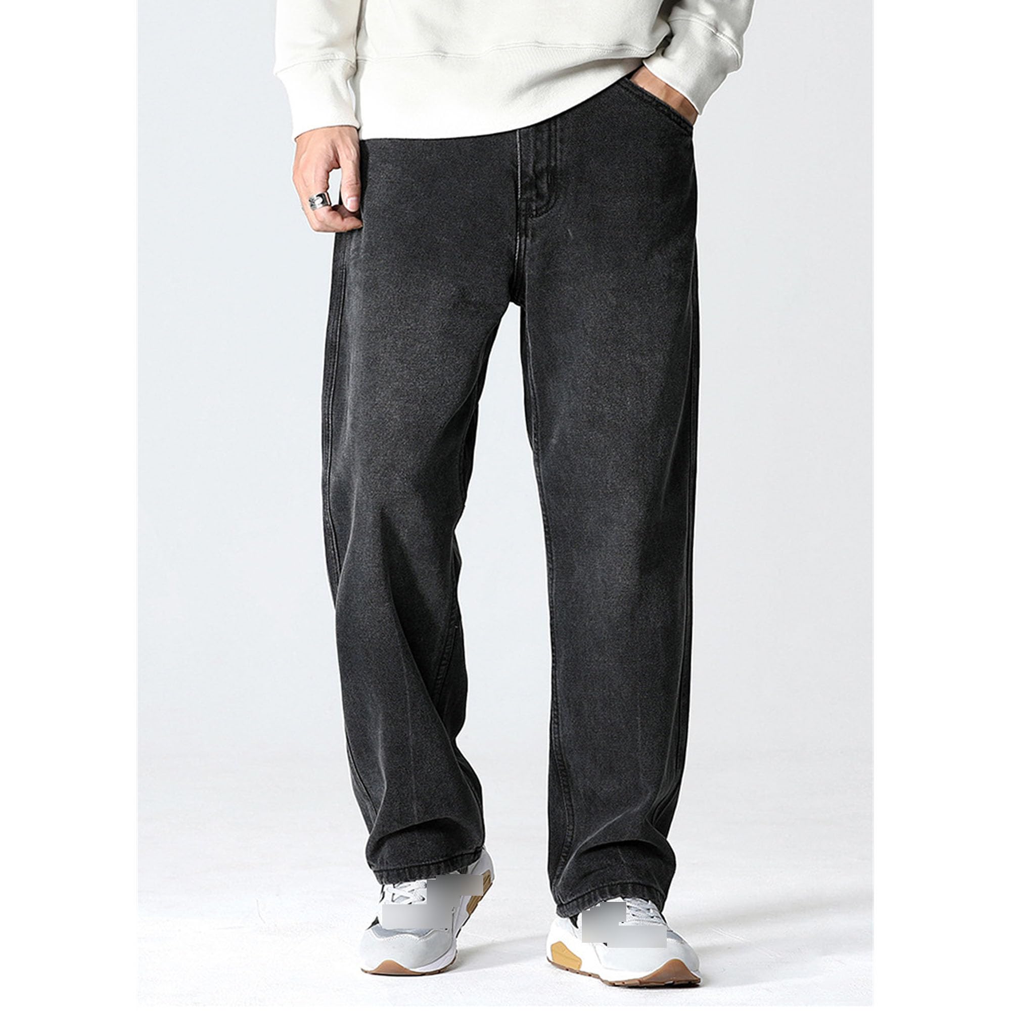 Men's Baggy Bootcut Work Jean Regular Fit Straight Leg Washed Jeans Casual Relaxed Lightweight Solid Denim Pants (Black,33)