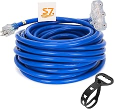 50ft 10-Gauge Heavy Duty 3-Outlet Indoor/Outdoor Extension Cord,Grounded 15-Amp Three-Prong Power-Cord with The End Light Up