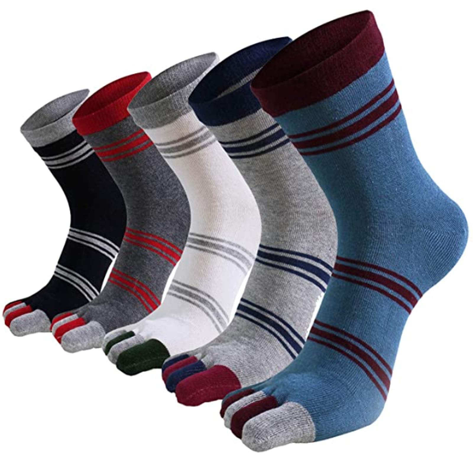 Men Toe Socks Cotton Athletic Running Ankle Five Finger Crew Sock Size 7-11 (5 Pairs) (Multicolor-2)