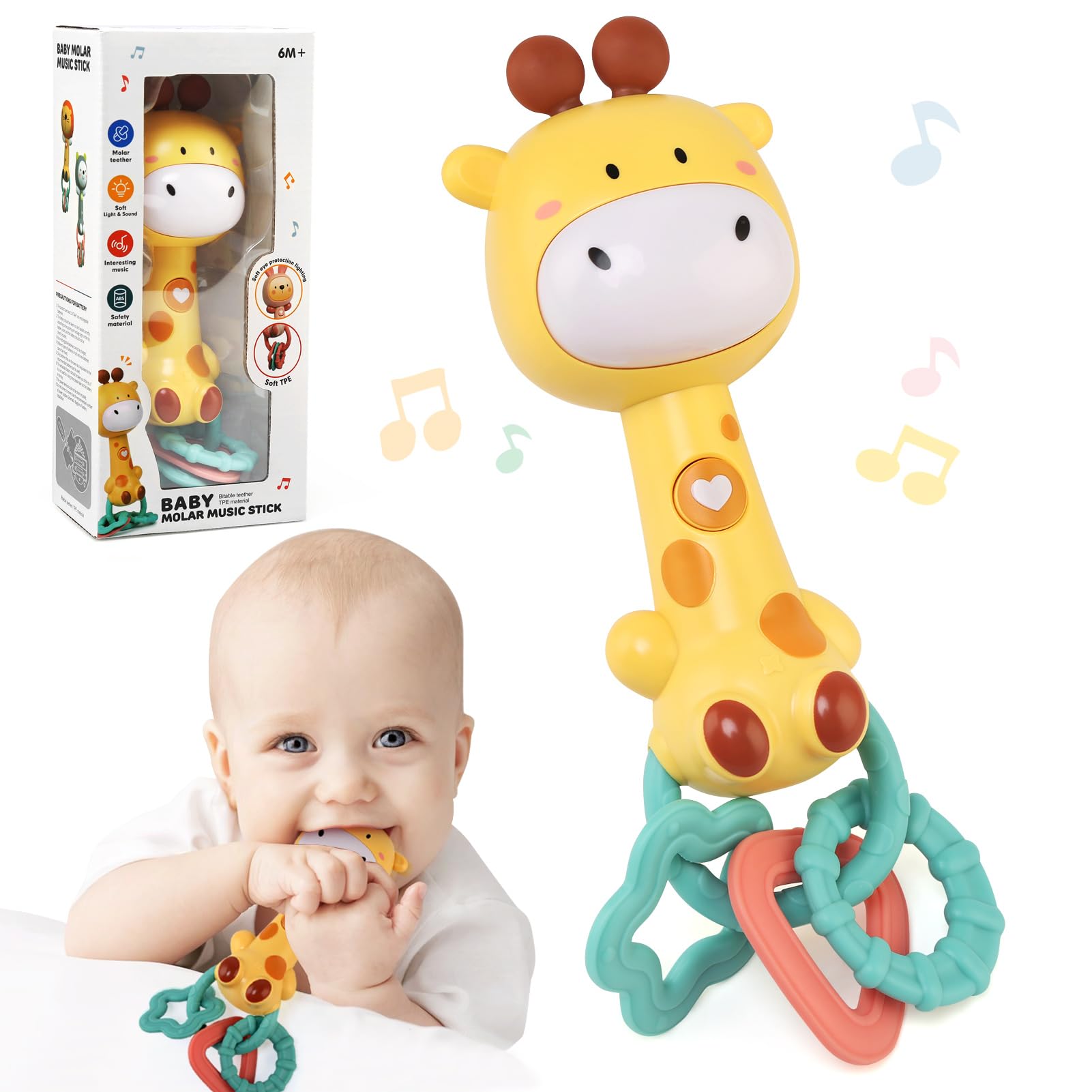 Ballery Sonajero Musical Juguetes Bebes 0-3 Mese, Sonajero Bebe de Peluche con Música, Juguete Sensorial Bebe con Mordedor para Bebe 0 a 6 12 meses
