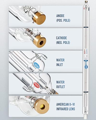 Miniatura 2 de OMTech Tubo láser de CO2 de 100 W para grabador láser y máquina cortadora, tubo cortador láser de 57.087 in y 3.150 in de diámetro con cabeza de