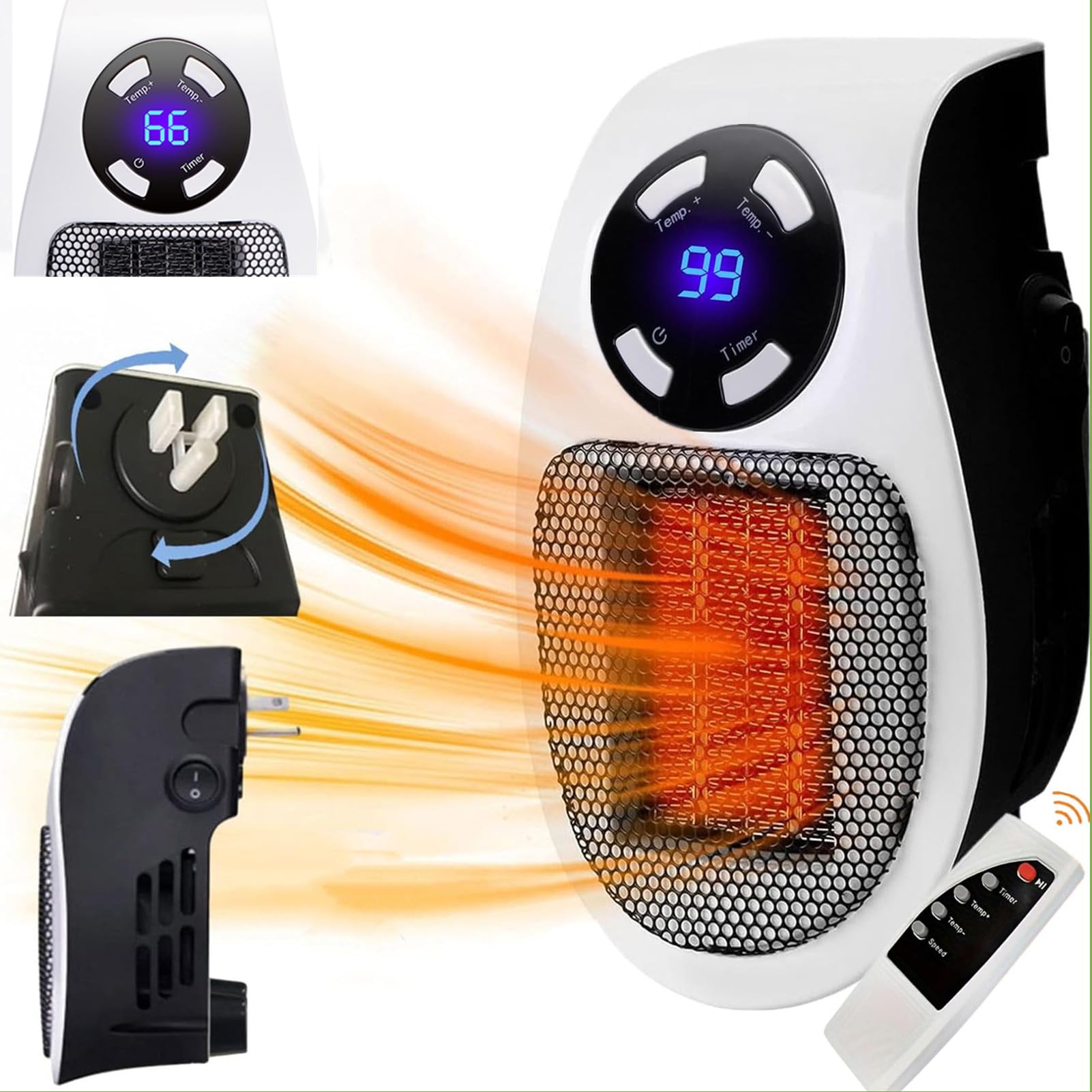 Upgrade Space Heater - Portable Electric Small Safe Heater, Energy Efficient Space Heaters for Indoor, Mini Plug in Wall Heater with Adjustable Thermostat and Timer, Overheat Protection, LED Display