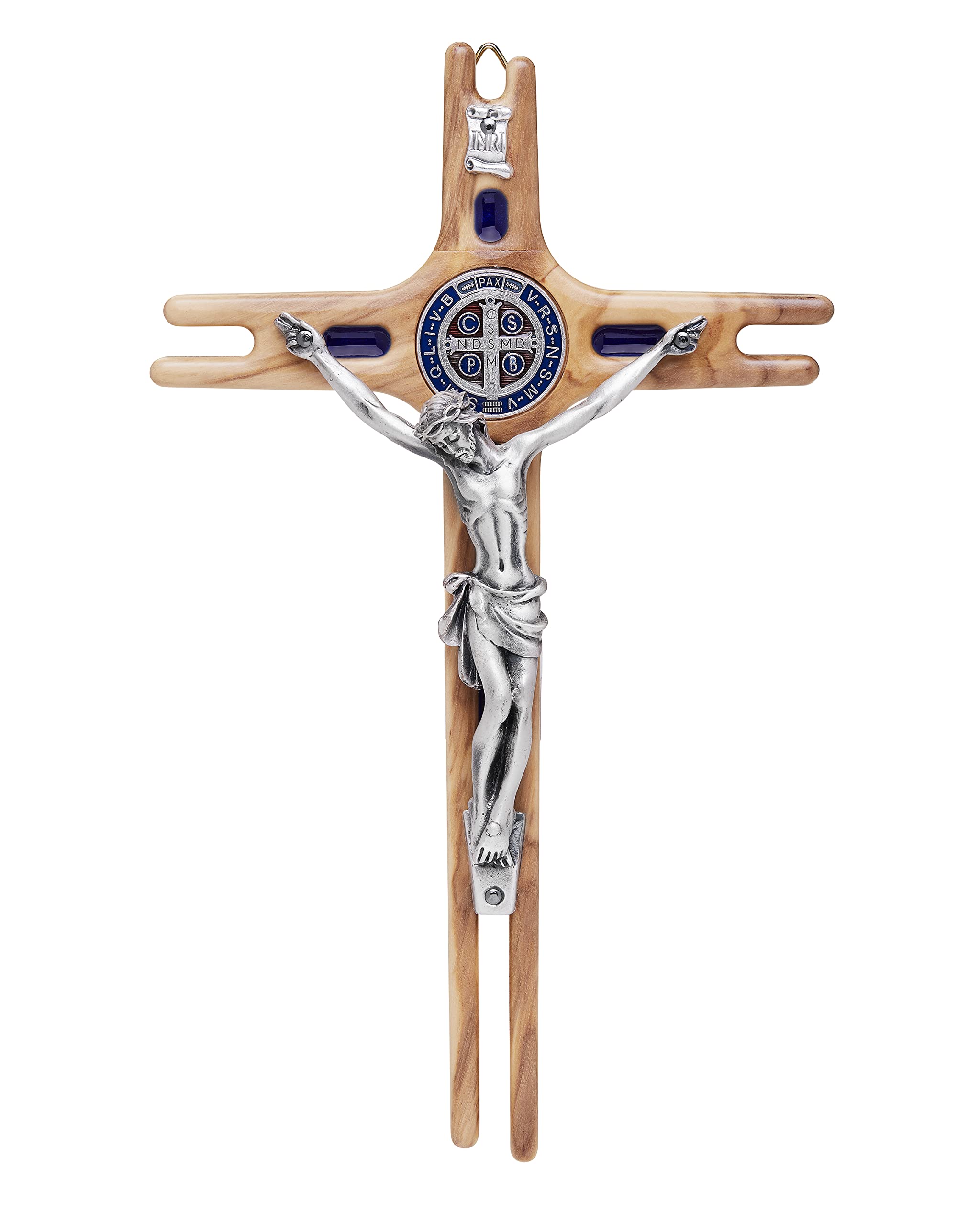 Mondo Cattolico - Crucifix wall cross Catholic Benedict During Pope's Angelus, Saint Benedict Olive Wood Crucifix with Enameled Medal - Jesus Crucifix 7.48