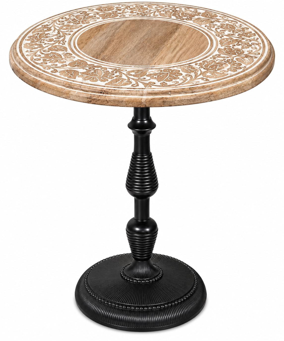 Wood Top End Table with Aluminum Base, Modern Side Table for Living Room