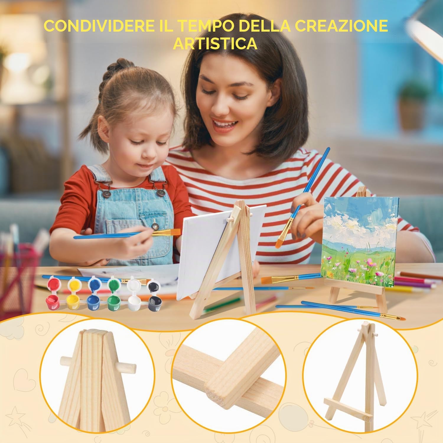 34 Pezzi Mini set di Tela per Dipingere da 9 * 16 cm Facile da Colorare su 15 * 15 cm Tele per Dipingere Mini Cavalletto Pittura Pieghevole per Pittura DIY Decorazione Natale Regali Festa Battesimo