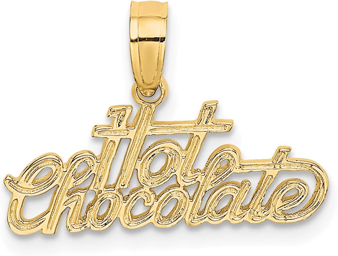 Real and Solid 14K Yellow Gold Polished Engraved HOT CHOCOLATE Charm