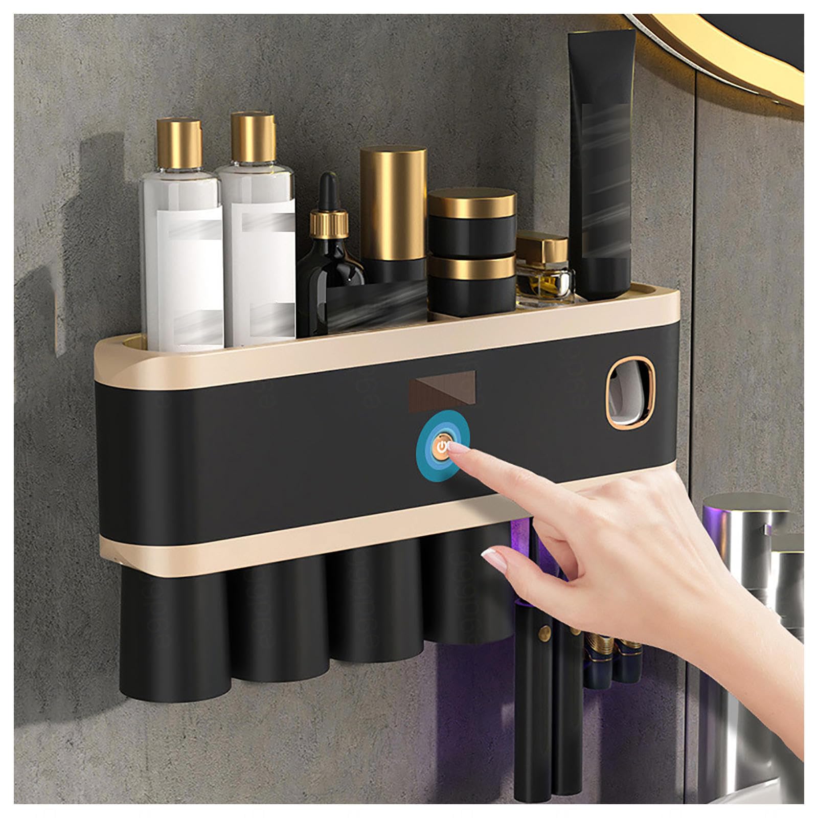 Soporte Cepillo De Dientes Inteligente Limpieza Profunda con UV, Toothbrush Holder Montado En La Pared con Múltiples Ranuras De Carga Solar USB, Soporte para Cepillos De Dientes,4-Cups