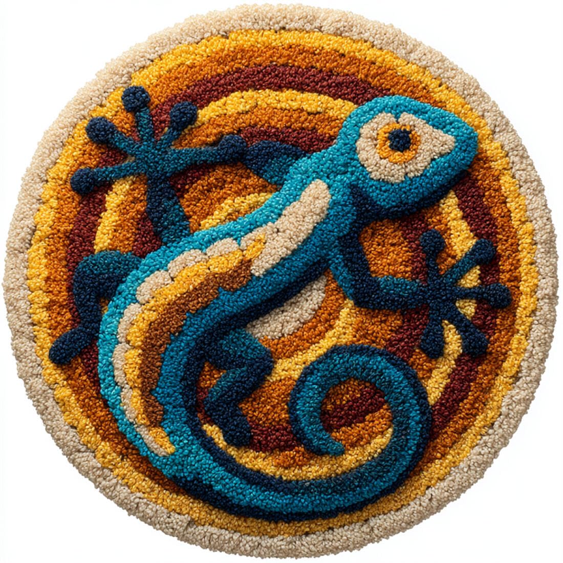Rqwybcaxn DIY Rug Latch Hook Kits for Adults Animal Needlework Kit Colorful Lizard 50x50cm Round Large Rug Making Kits Living Room Handmade Gift